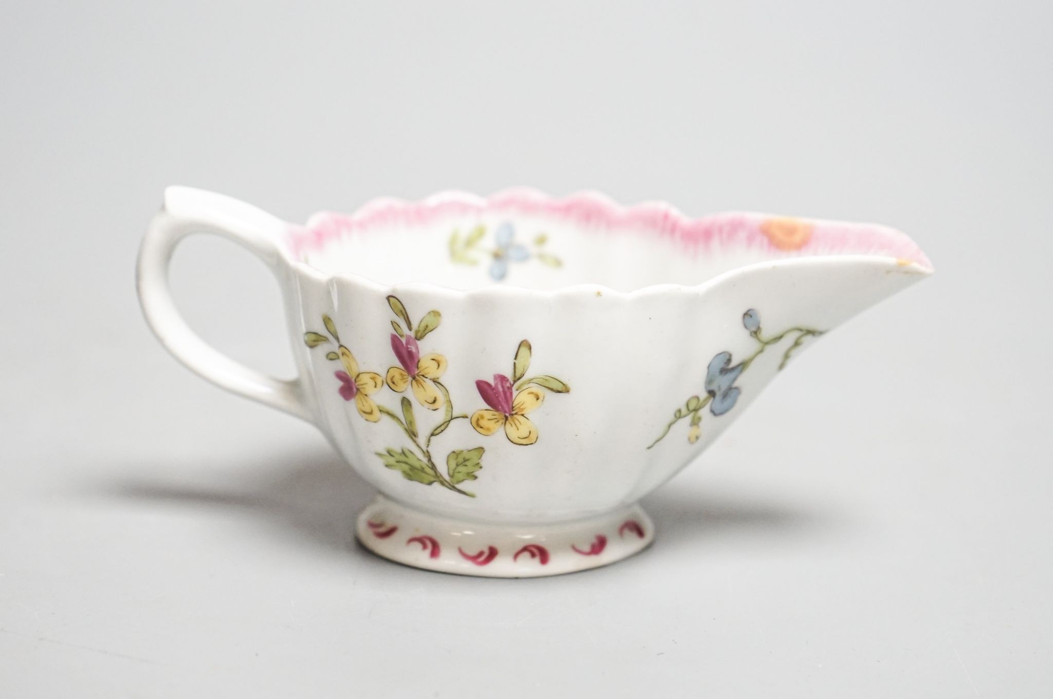 A Bow porcelain butter boat c.1765, 11cm